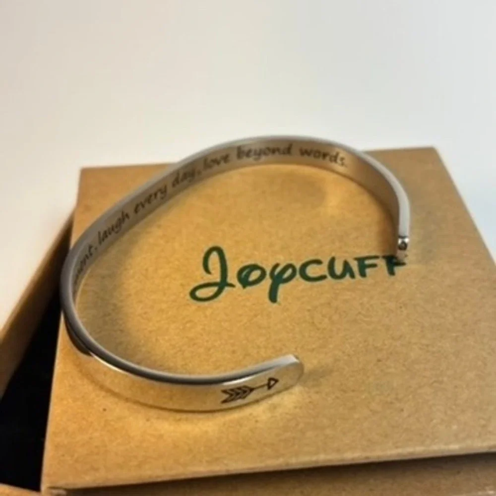 Joycuff Inspirational Cuff Bracelet Silver Tone Preowned Engraved Quote‎